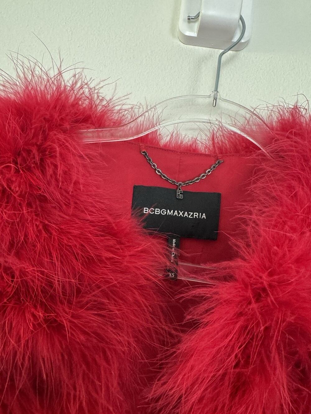Ostrich Feather Bolero Jacket Womens XS Red Cropped Showstopper BCBG MAXAZRIA